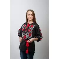 Женская черная вышиванка Полтавские Розы (красно-белая вышивка)  50