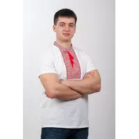 Мужская вышитая футболка белая с красно-черной вышивкой  50