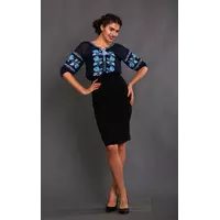 Женская блузка - вышиванка из синего шифона