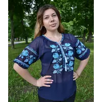 Женская блузка - вышиванка из синего шифона 42, Лето, Украина, шиф