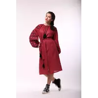 Бордовое платье с черно-розовой вышивкой "Ясные Зори"