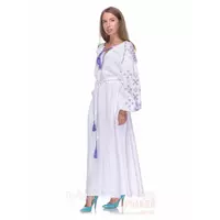 Белое длинное платье с вышивкой Цвет папороти