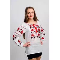Женская украинская вышиванка  с розами. Красно-черная вышивка 46