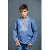 Детская вышиванка для мальчика, лен джинс, длинный рукав 98