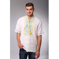 Вышитая мужская сорочка с желто-голубой вышивкой, короткий рукав