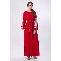 Красное платье ровоного кроя с белой вышивкой Дерево Жизни