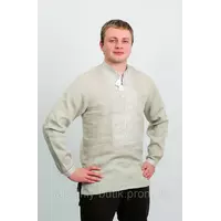 Мужская рубашка вышиванка с бежевого льна