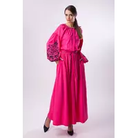 Длинное розовое платье с черной вышивкой Дерево Жизни