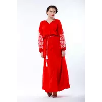 Красное платье отрезного кроя с белой вышивкой 42