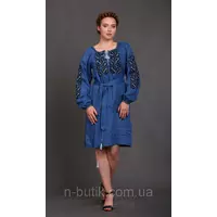 Женское вышитое платье Этно (цвет индиго)